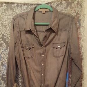 Faded out Grey Denim Pearl Snap Top